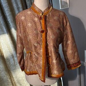 Chic Women's Patterned Blazer with Orange Trim